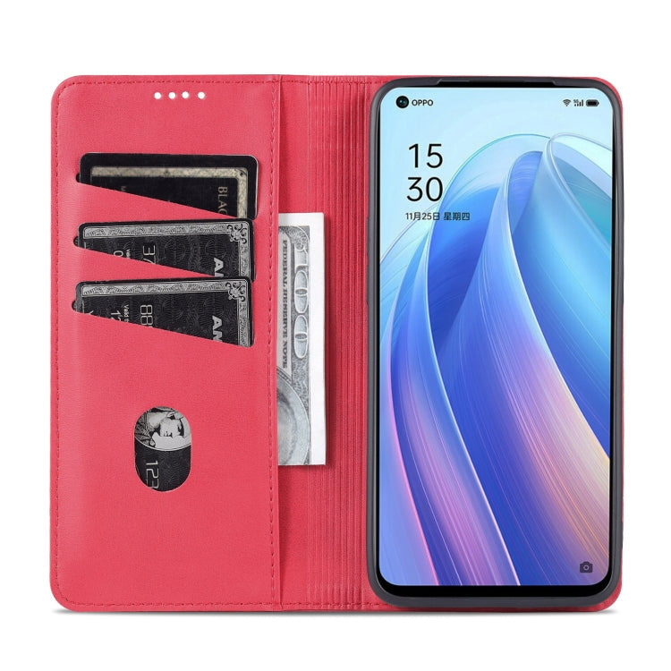 For OPPO Reno7 Global AZNS Magnetic Calf Texture Flip Leather Phone Case(Red)