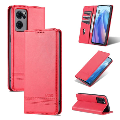 For OPPO Reno7 Global AZNS Magnetic Calf Texture Flip Leather Phone Case(Red)