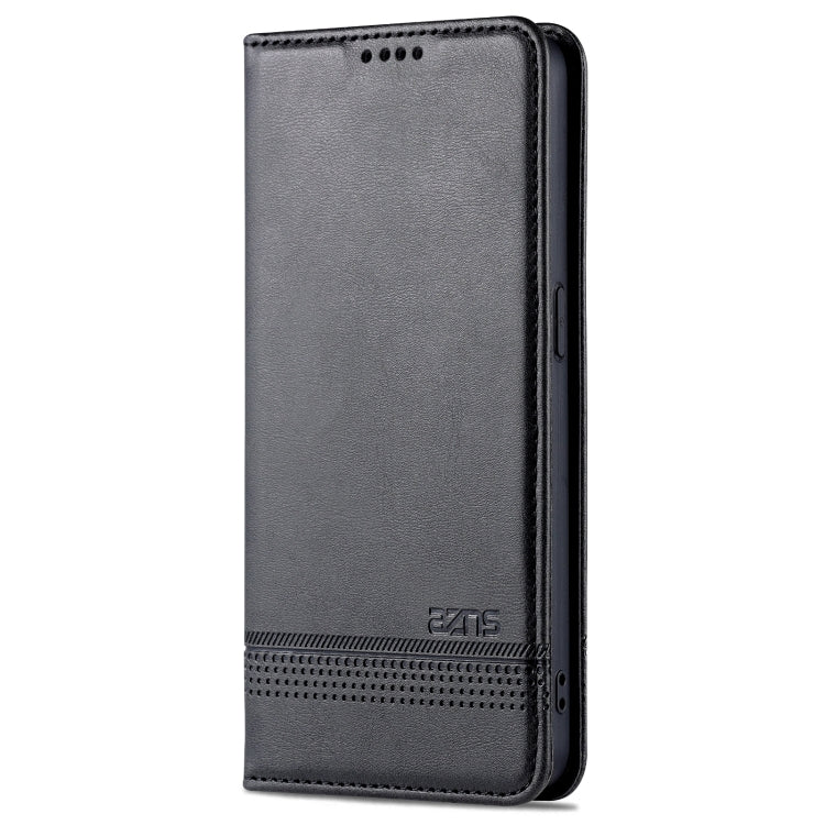 For OPPO Reno7 Global AZNS Magnetic Calf Texture Flip Leather Phone Case(Black)