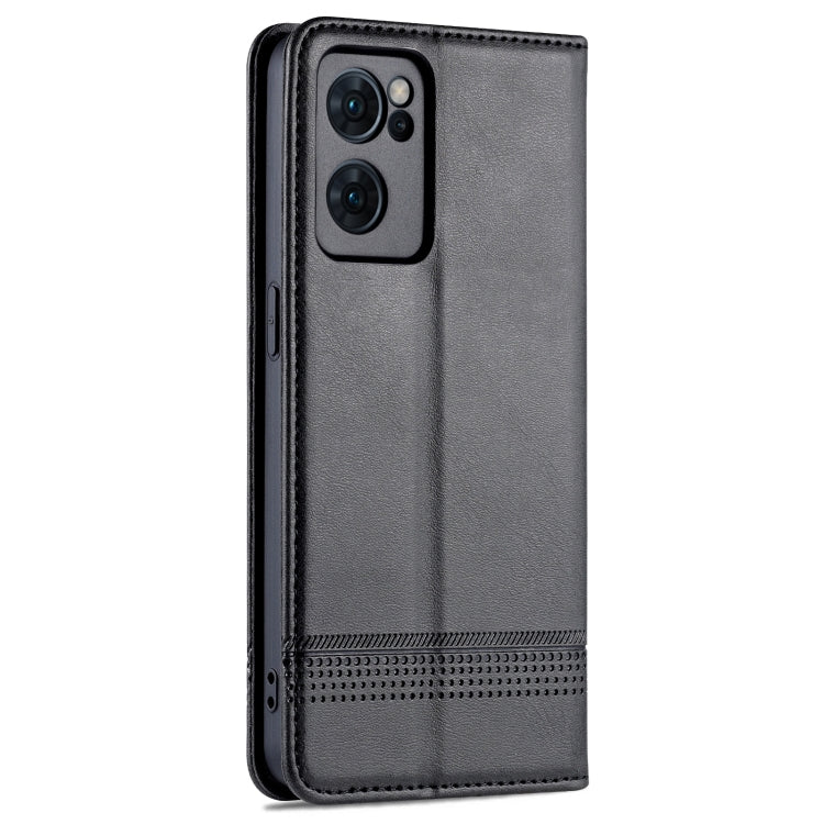 For OPPO Reno7 Global AZNS Magnetic Calf Texture Flip Leather Phone Case(Black)