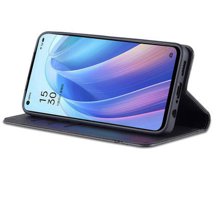 For OPPO Reno7 Global AZNS Magnetic Calf Texture Flip Leather Phone Case(Black)