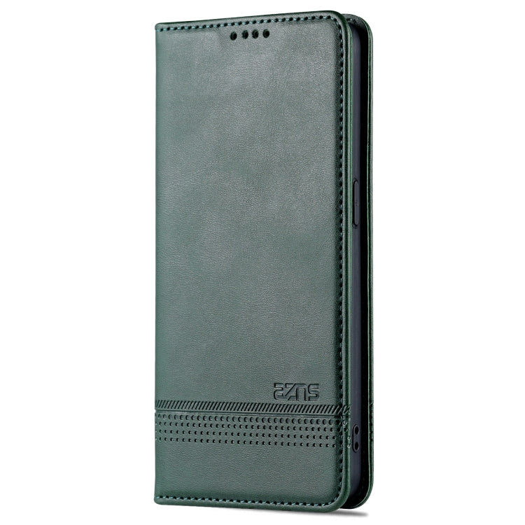 Pour coque de téléphone à rabat en cuir avec texture de veau magnétique AZNS pour OPPO Reno7 Global (Vert foncé)