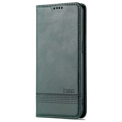 Pour coque de téléphone à rabat en cuir avec texture de veau magnétique AZNS pour OPPO Reno7 Global (Vert foncé)
