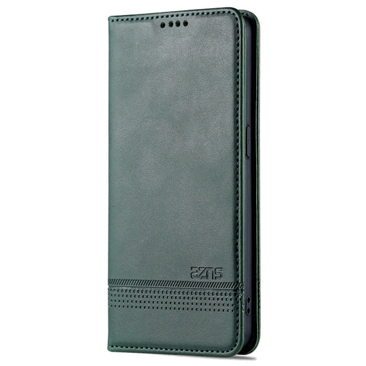 For OPPO Reno7 Global AZNS Magnetic Calf Texture Flip Leather Phone Case(Dark Green)