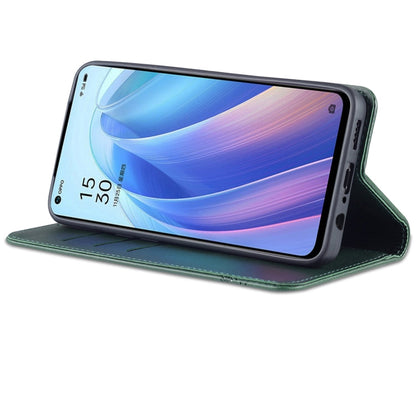 Pour coque de téléphone à rabat en cuir avec texture de veau magnétique AZNS pour OPPO Reno7 Global (Vert foncé)