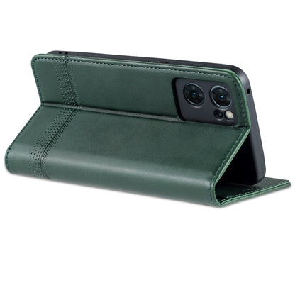 Pour coque de téléphone à rabat en cuir avec texture de veau magnétique AZNS pour OPPO Reno7 Global (Vert foncé)