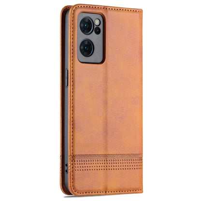 Pour OPPO Reno7 Global AZNS Étui de téléphone en cuir à rabat texturé veau magnétique (marron clair)