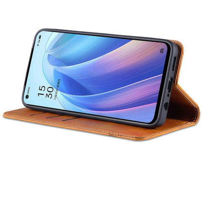 Pour OPPO Reno7 Global AZNS Étui de téléphone en cuir à rabat texturé veau magnétique (marron clair)