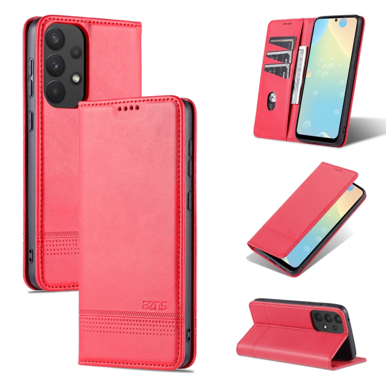 For Samsung Galaxy A73 5G AZNS Magnetic Calf Texture Flip Leather Phone Case(Red)