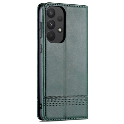 For Samsung Galaxy A73 5G AZNS Magnetic Calf Texture Flip Leather Phone Case(Dark Green)