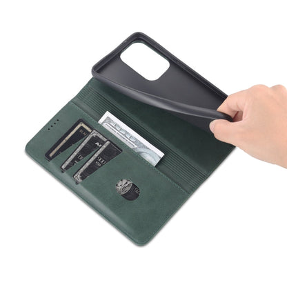 For Samsung Galaxy A73 5G AZNS Magnetic Calf Texture Flip Leather Phone Case(Dark Green)
