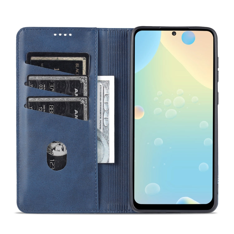 Pour coque de téléphone en cuir AZNS Magnetic Calf Texture Flip pour Samsung Galaxy A73 5G (bleu foncé)