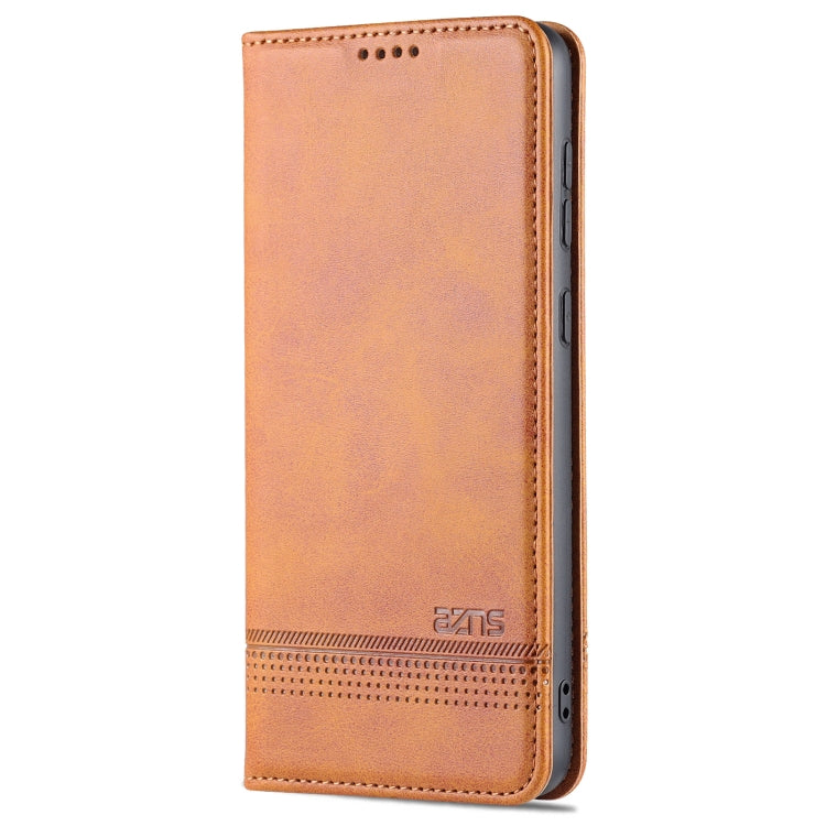 For Samsung Galaxy A73 5G AZNS Magnetic Calf Texture Flip Leather Phone Case(Light Brown)