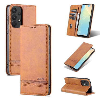 For Samsung Galaxy A73 5G AZNS Magnetic Calf Texture Flip Leather Phone Case(Light Brown)