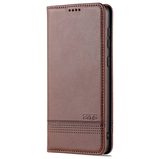 For Samsung Galaxy A73 5G AZNS Magnetic Calf Texture Flip Leather Phone Case(Dark Brown)