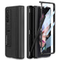 For Samsung Galaxy Z Fold3 5G GKK Magnetic Hinge Plain Leather Phone Flip Case with Pen Box(Carbon Fiber Texture)