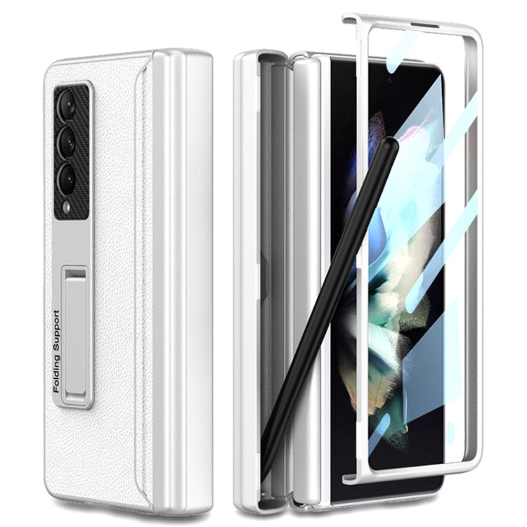 Pour Samsung Galaxy Z Fold3 5G Étui de téléphone à clapet en cuir uni avec charnière magnétique GKK et emplacement pour stylet (argent)