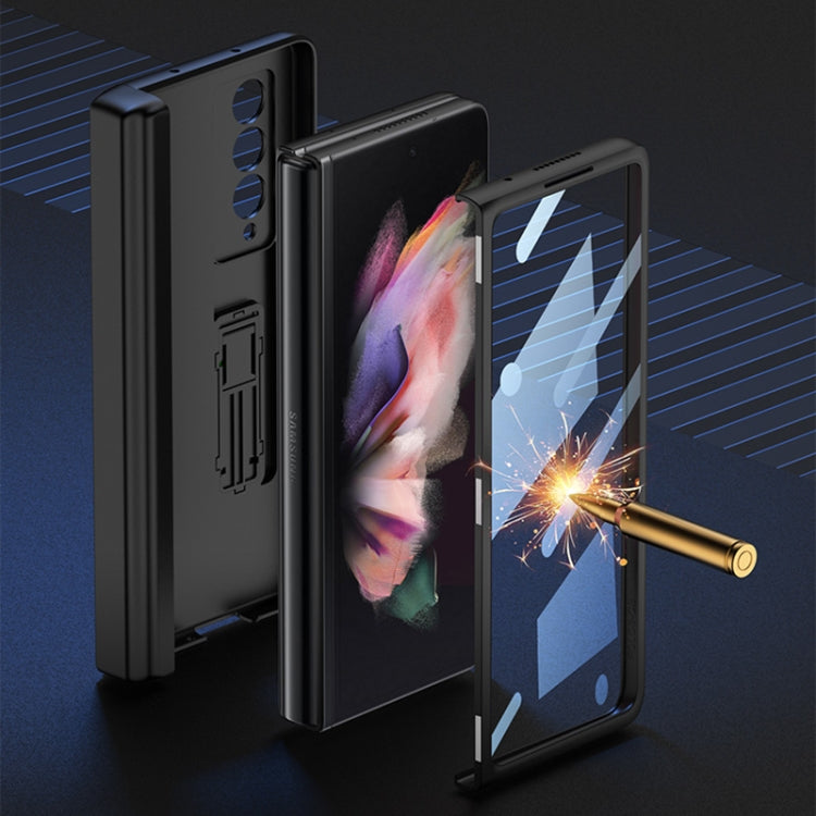 Pour Samsung Galaxy Z Fold3 5G Étui de téléphone à clapet en cuir uni avec charnière magnétique GKK et emplacement pour stylet (argent)