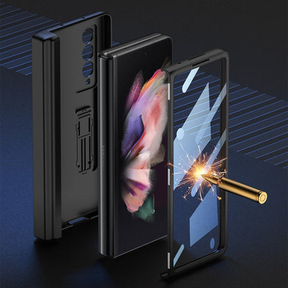 Pour Samsung Galaxy Z Fold3 5G Étui de téléphone à clapet en cuir uni avec charnière magnétique GKK et emplacement pour stylet (argent)