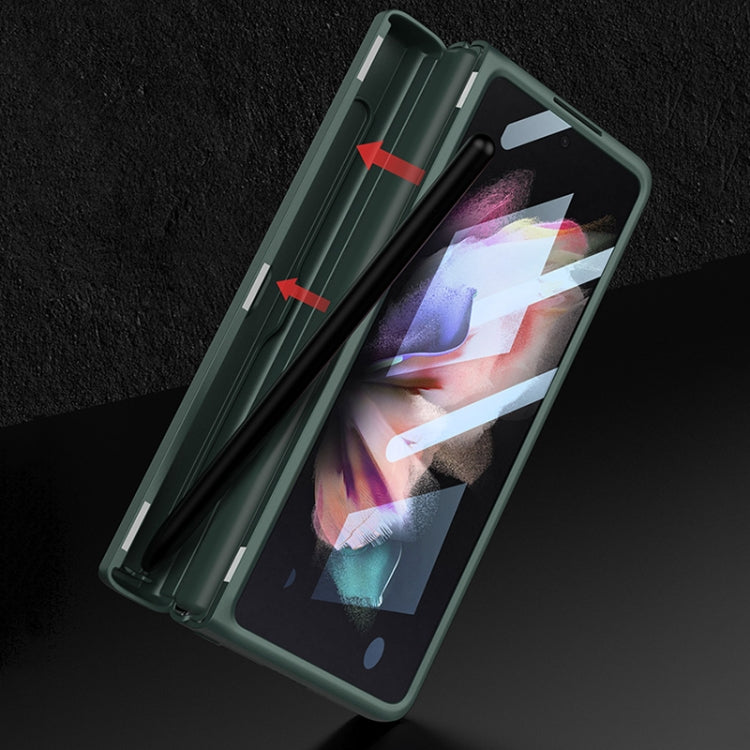 Pour Samsung Galaxy Z Fold3 5G Étui de téléphone à clapet en cuir uni avec charnière magnétique GKK et emplacement pour stylet (argent)