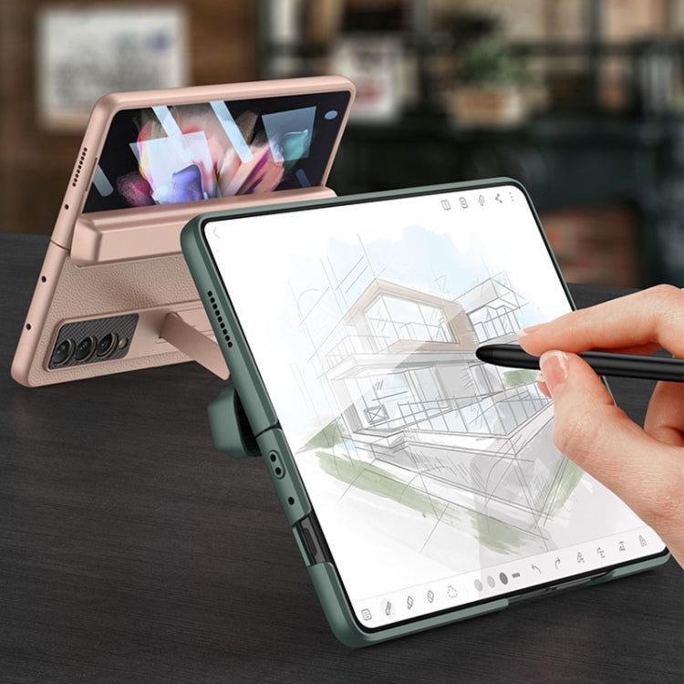 Pour Samsung Galaxy Z Fold3 5G Étui de téléphone à clapet en cuir uni avec charnière magnétique GKK et emplacement pour stylet (argent)