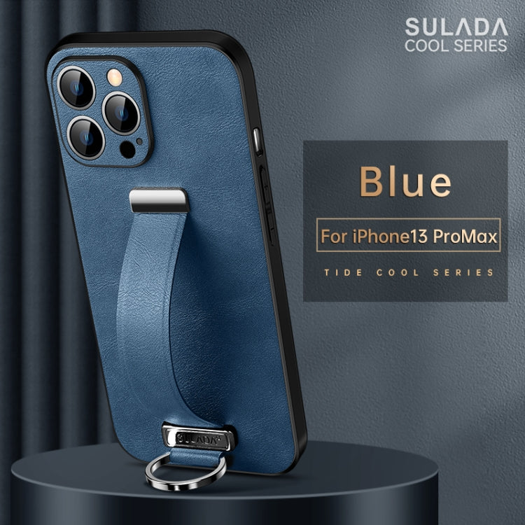 For iPhone 13 Pro Max  SULADA Cool Series PC + Leather Texture Skin Feel Shockproof Phone Case(Blue)