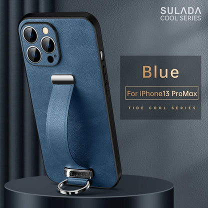 For iPhone 13 Pro Max  SULADA Cool Series PC + Leather Texture Skin Feel Shockproof Phone Case(Blue)