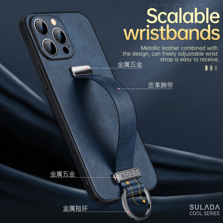 For iPhone 13 Pro Max  SULADA Cool Series PC + Leather Texture Skin Feel Shockproof Phone Case(Blue)