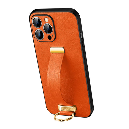 Pour iPhone 13 Pro Max Étui de téléphone antichoc en PC et cuir SULADA Cool Series (orange)