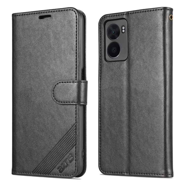For OPPO A57 5G/Realme Q5i/Realme V23 AZNS Sheepskin Texture Flip Leather Phone Case(Black)