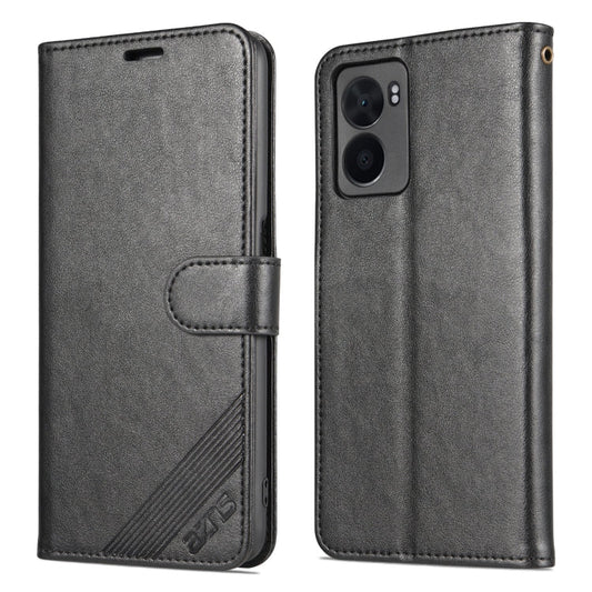 For OPPO A57 5G/Realme Q5i/Realme V23 AZNS Sheepskin Texture Flip Leather Phone Case(Black)