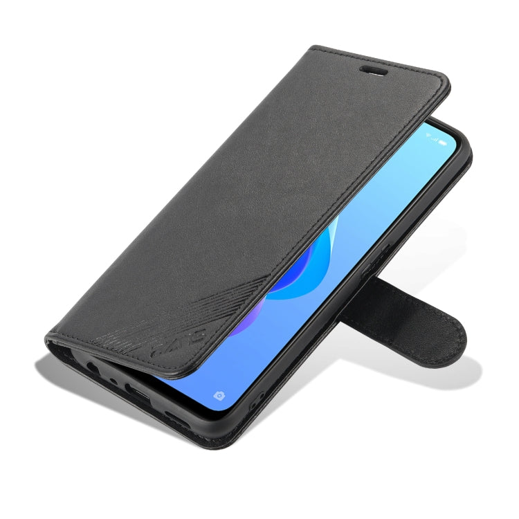 For OPPO A57 5G/Realme Q5i/Realme V23 AZNS Sheepskin Texture Flip Leather Phone Case(Black)