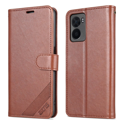 For OPPO A57 5G/Realme Q5i/Realme V23 AZNS Sheepskin Texture Flip Leather Phone Case(Brown)