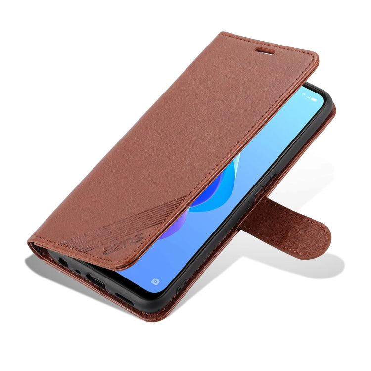 For OPPO A57 5G/Realme Q5i/Realme V23 AZNS Sheepskin Texture Flip Leather Phone Case(Brown)