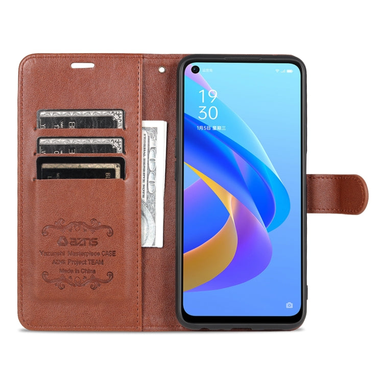 For OPPO A57 5G/Realme Q5i/Realme V23 AZNS Sheepskin Texture Flip Leather Phone Case(Brown)