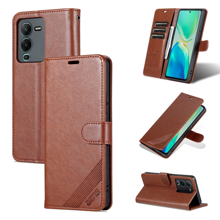 Pour étui de téléphone en cuir rabattable à texture peau de mouton AZNS pour vivo S15 (marron)