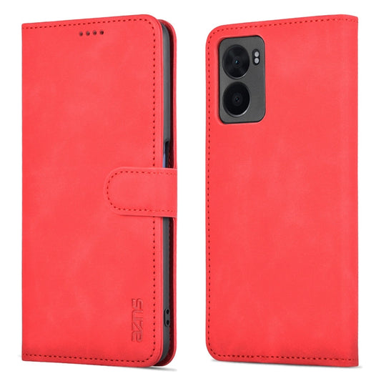 For OPPO A57 5G/Realme Q5i/Realme V23 AZNS Skin Feel Calf Texture Flip Leather Phone Case(Red)
