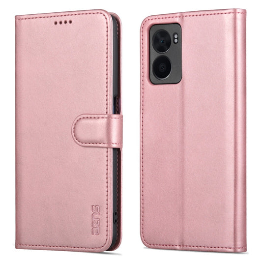 For OPPO A57 5G/Realme Q5i/Realme V23 AZNS Skin Feel Calf Texture Flip Leather Phone Case(Rose Gold)