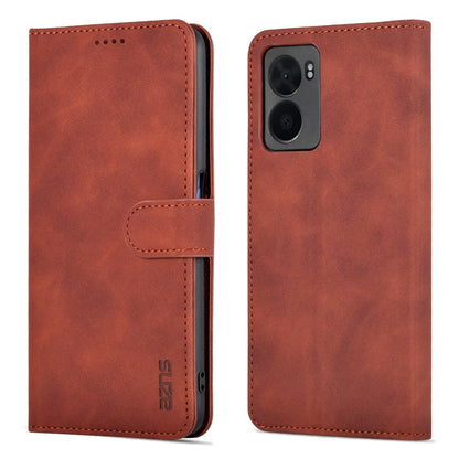 For OPPO A57 5G/Realme Q5i/Realme V23 AZNS Skin Feel Calf Texture Flip Leather Phone Case(Brown)