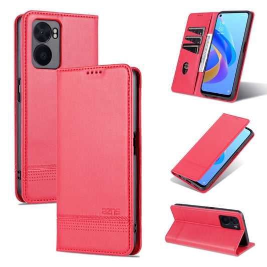 For OPPO A57 5G/Realme Q5i/Realme V23 AZNS Magnetic Calf Texture Flip Leather Phone Case(Red)