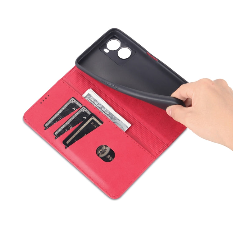 For OPPO A57 5G/Realme Q5i/Realme V23 AZNS Magnetic Calf Texture Flip Leather Phone Case(Red)