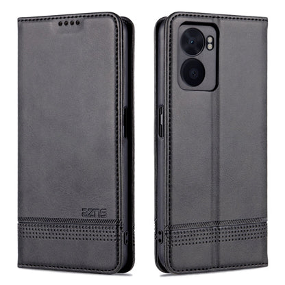 For OPPO A57 5G/Realme Q5i/Realme V23 AZNS Magnetic Calf Texture Flip Leather Phone Case(Black)