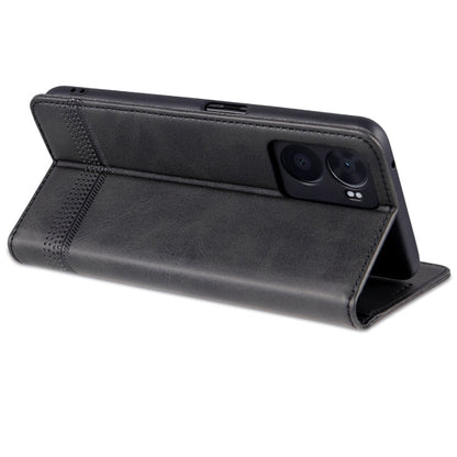 For OPPO A57 5G/Realme Q5i/Realme V23 AZNS Magnetic Calf Texture Flip Leather Phone Case(Black)