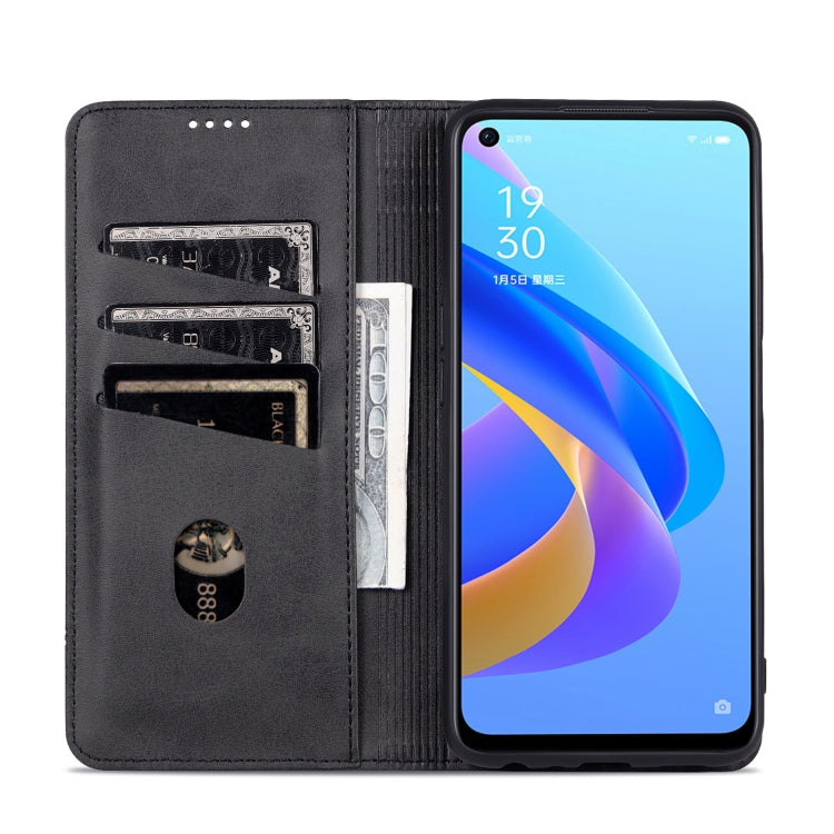 For OPPO A57 5G/Realme Q5i/Realme V23 AZNS Magnetic Calf Texture Flip Leather Phone Case(Black)