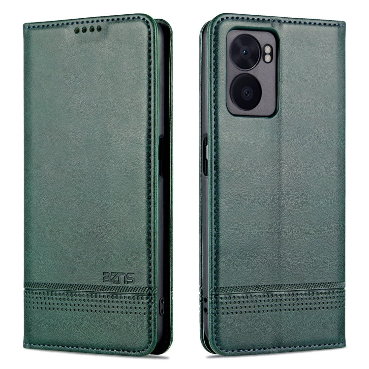 Pour OPPO A57 5G/Realme Q5i/Realme V23 AZNS Étui portefeuille en cuir texturé de veau magnétique (vert foncé)