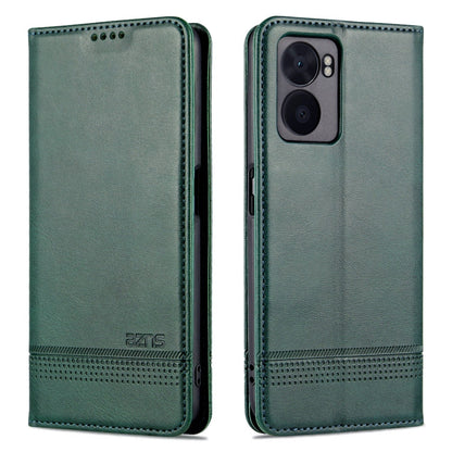 Pour OPPO A57 5G/Realme Q5i/Realme V23 AZNS Étui portefeuille en cuir texturé de veau magnétique (vert foncé)