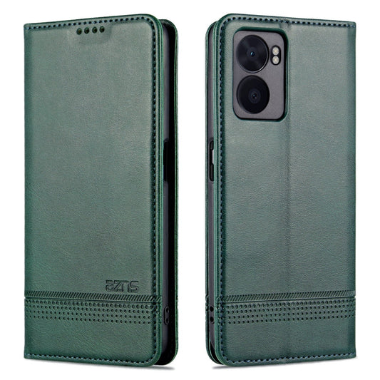 For OPPO A57 5G/Realme Q5i/Realme V23 AZNS Magnetic Calf Texture Flip Leather Phone Case(Dark Green)