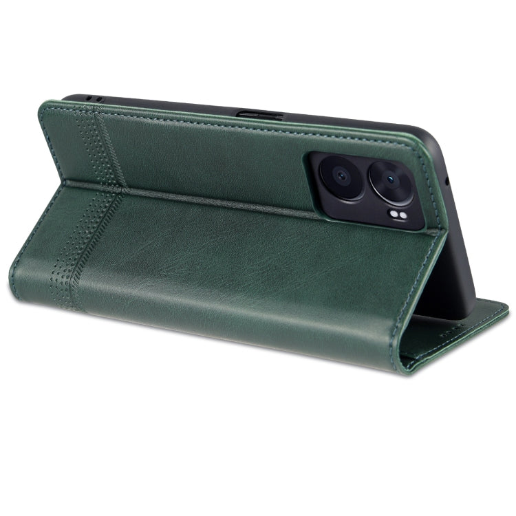 Pour OPPO A57 5G/Realme Q5i/Realme V23 AZNS Étui portefeuille en cuir texturé de veau magnétique (vert foncé)
