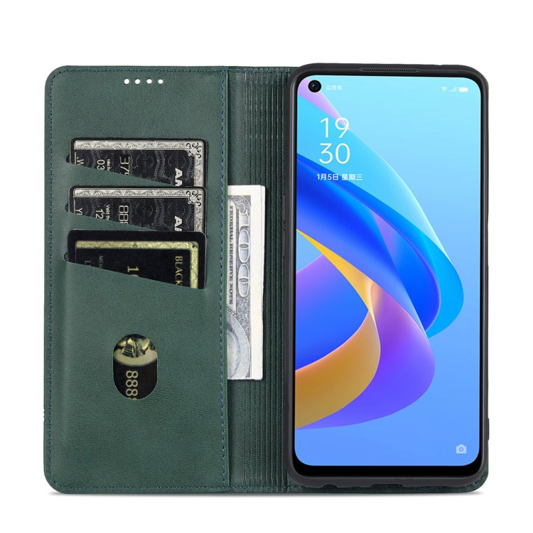 Pour OPPO A57 5G/Realme Q5i/Realme V23 AZNS Étui portefeuille en cuir texturé de veau magnétique (vert foncé)