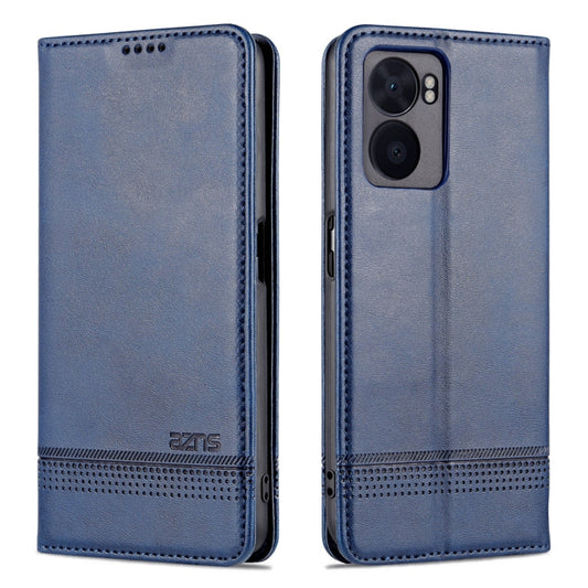 For OPPO A57 5G/Realme Q5i/Realme V23 AZNS Magnetic Calf Texture Flip Leather Phone Case(Dark Blue)